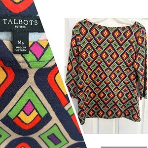 Talbots Multicolor Geometric Long Sleeve Top Size Mp